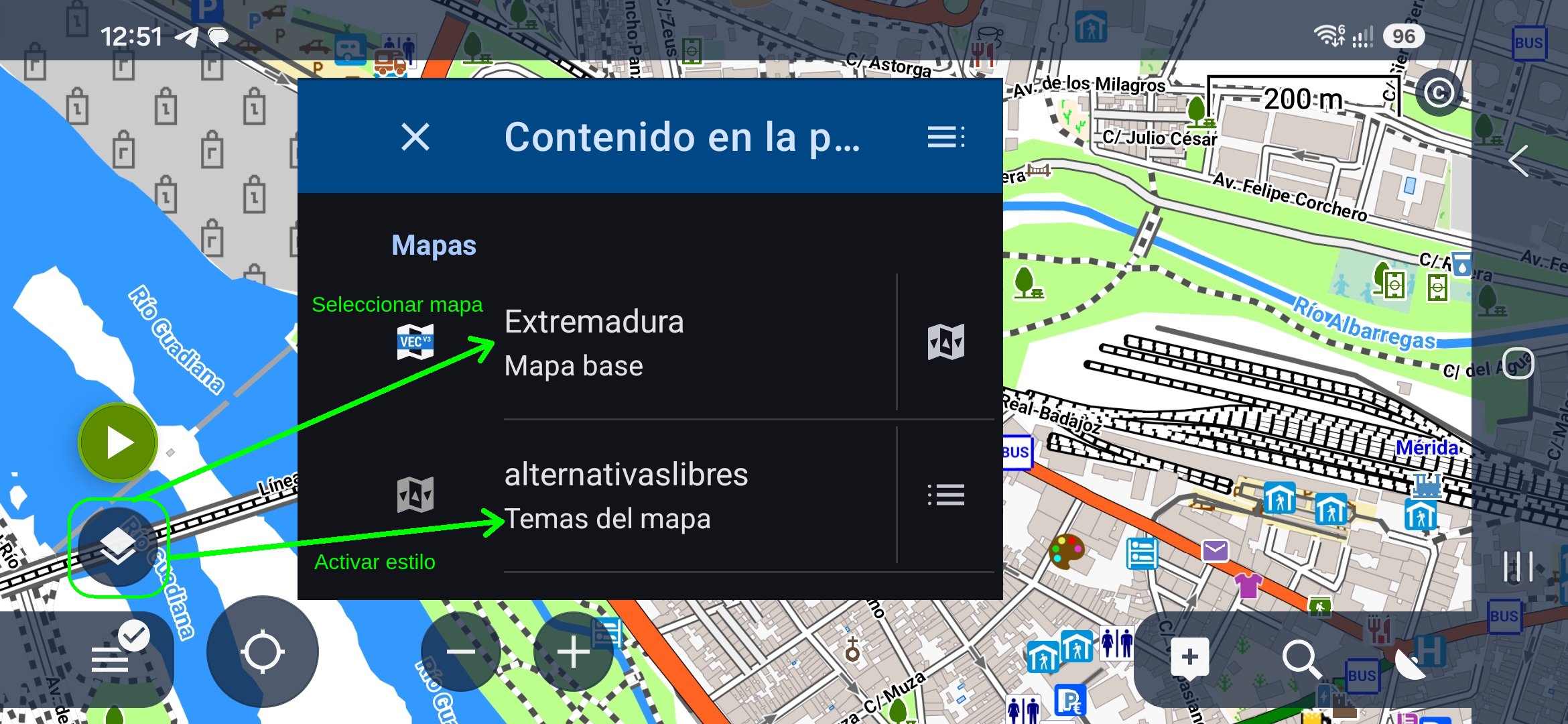 Activar mapas y estilo en Locus Map